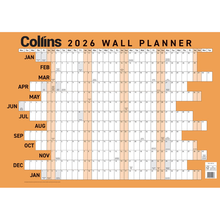 2026 Collins A3 Unlaminated Double Sided Wall Planner, 420mm x 297mm CX438176