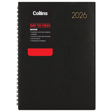 2026 Collins A41 Boston Day To Page Diary, Tora PVC Cover, Wiro Bound, Black CX441030