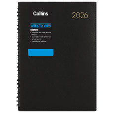 2026 Collins A43 Boston Week To View Diary, Tora PVC Cover, Wiro Bound, Black CX441031