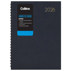 2026 Collins A43 Boston Week To View Diary, Tora PVC Cover, Wiro Bound, Navy CX441092