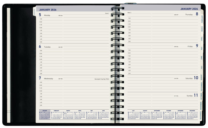 2026 Collins Portfolio Diary, Week to View, Wiro Bound, Tabbed, Black, 246mm x 165mm CX441628