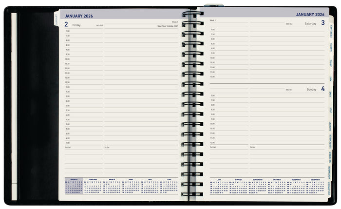 2026 Collins Portfolio, Tabbed, Day To Page, Wiro Bound, PU Padded Cover, Black, 165mm x 246mm CX441627