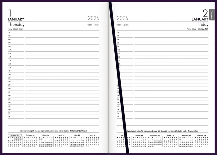 2026 Collins Rhapsody A51 Diary, Day to Page, Royal Purple, 148mm x 210mm CX11300948