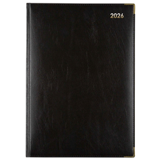 2026 Cumberland A4 Leathergrain Padded Casebound Corporate Diary, Day To A Page, Black AO41CFBK26-DO