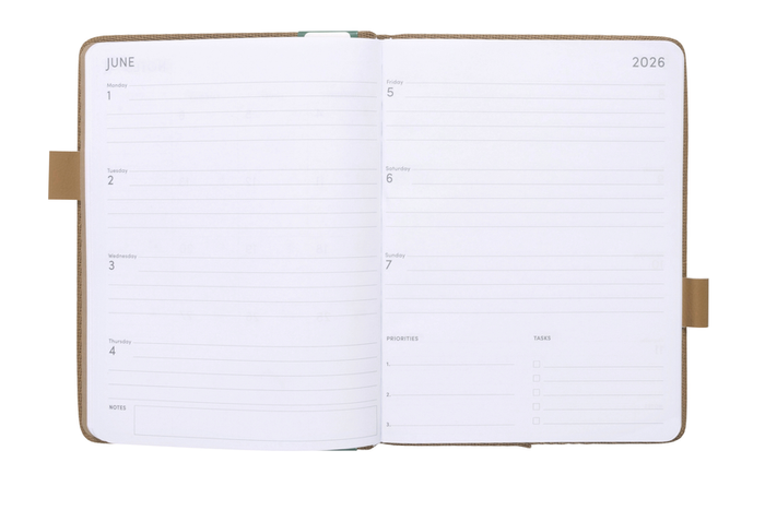 2026 Cumberland Belrose A5 Casebound Diary With Woven Fabric Cover And PU Underlayer, Week To View, Natural AO57BEL126