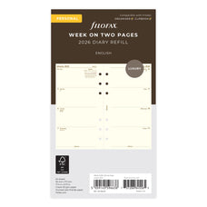 2026 Filofax Personal Refill Classic, Week To View, Cotton Cream, 95mm x 171mm CX1001669