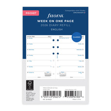 2026 Filofax Pocket Refill Classic, Week Per Page, 81mm x 120mm CX1001661