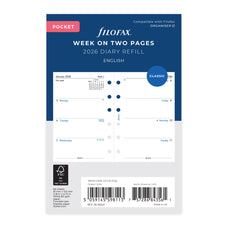 2026 Filofax Pocket Refill Classic, Week To View, 81mm x 120mm CX1001659