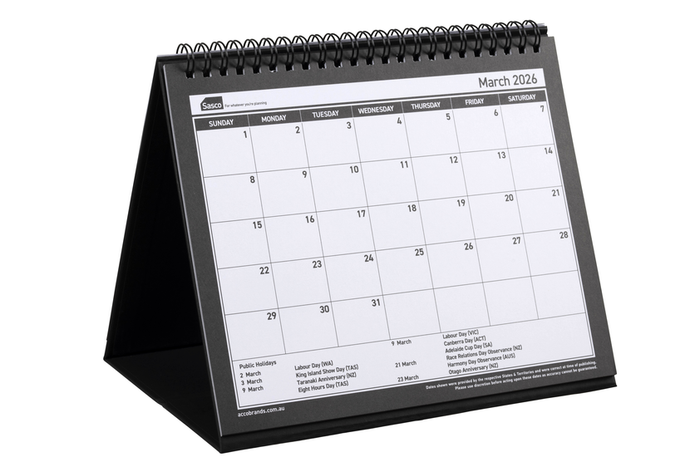 2026 Sasco 210mm x 180mm Trifold Month to View Desk Calendar AO1073026-DO