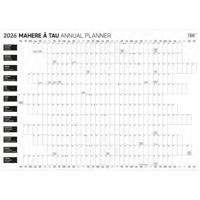 2026 Tuhi Unlaminated Maori Double Sided Wall Planner, 990mm x 700mm CX12448389