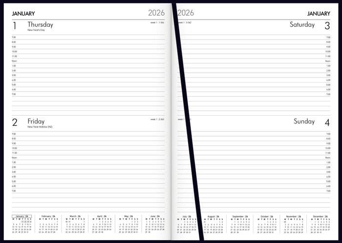 2026 Windsor A42 Diary, 2 Day to Page, Black, 210mm x 297mm CX441006