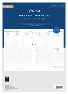 2027 Filofax Classic A4 Refill, Week Per Page, Multi Language, 210mm x 297mm CX1002906