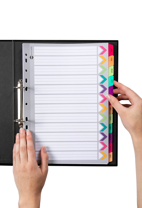Marbig A4 Fluoro Cardboard Indices/Divider, Jan-Dec
