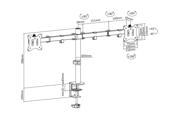 Digitus 15-32" Universal Dual Arm Monitor Clamp Base Mount