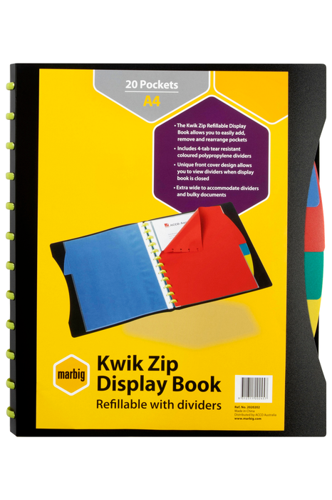 Marbig A4 20 Pocket Refillable Display Book With Polyprop Dividers