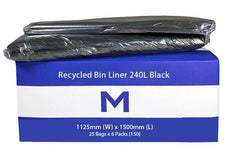 240L Black Recycled Bin Liners x 150's pack (1125 x 1500mm x 30mu) MPH2630
