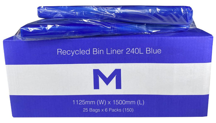 240L Blue Recycled Bin Liners x 150's pack (1125 x 1500mm x 30mu) MPH2642