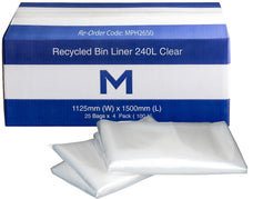 240L Clear Recycled Bin Liners x 100's pack (1125 x 1500mm x 50mu) MPH2650