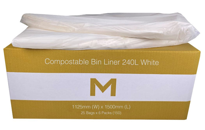 240L White Compostable Bin Liners x 150's pack (1125 x 1500mm x 30mu) MPH2645