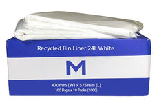 24L Waste Disposable Recycled Bin Liners, 470mm x 575mm x 30mu, White x 1000 Pieces MPH2010