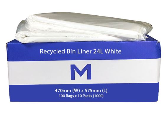 24L Waste Disposable Recycled Bin Liners, 470mm x 575mm x 30mu, White x 1000 Pieces MPH2010
