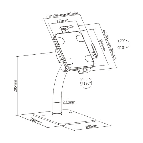 Brateck PAD33-03 iPad/Tablet Stand - Anti-Theft