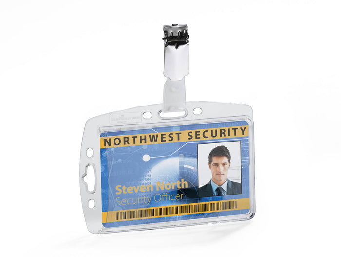 Durable Security Pass Holder with Clip, Box of 25