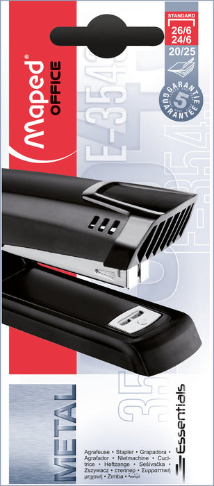Maped Essentials Stapler, 25 Sheet, Black, Half Strip