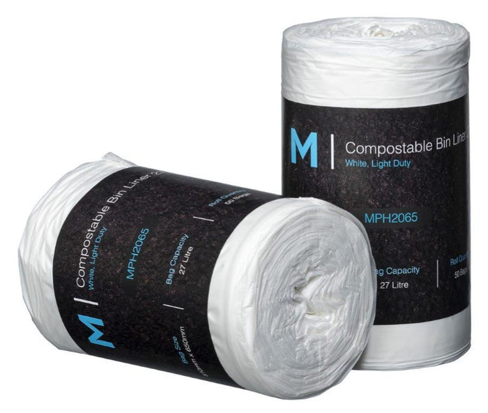 27L Waste Disposable Compostable Bin Liners, 510mm x 650mm x 15mu, White x 1200 Pieces MPH2065