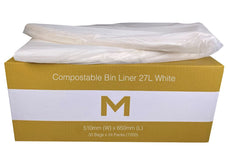 27L Waste Disposable Compostable Bin Liners, 510mm x 650mm x 20mu, White x 1350 Pieces MPH2025