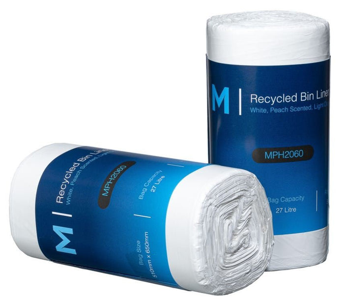 27L Waste Disposable Recycled Bin Liners, 510mm x 650mm x 15mu, Peach Scented, White x 1500 Pieces MPH2060
