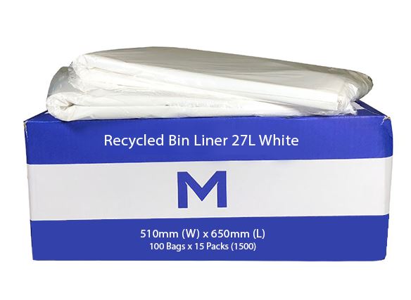 27L Waste Disposable Recycled Bin Liners, 510mm x 650mm x 20mu, White x 1500 Pieces MPH2020