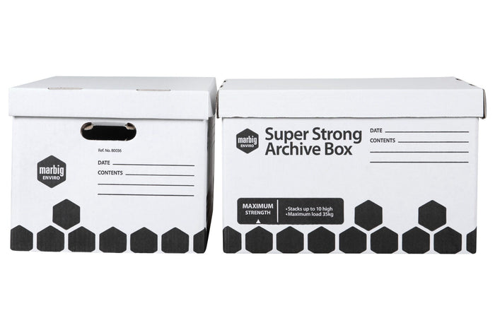 Marbig Super Strong Archive Box White & Black, 420L x 320W x 260H mm, Pack of 2