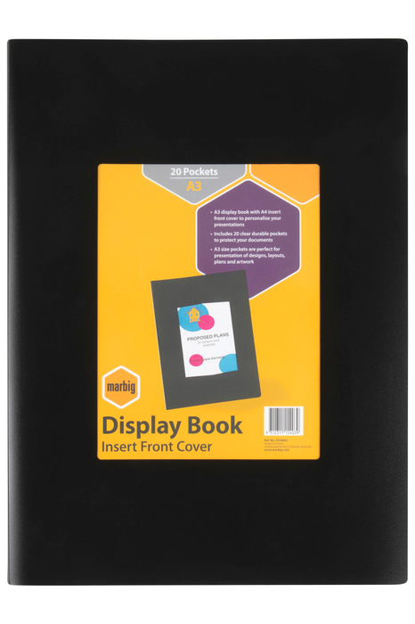 Marbig A3 20 Pocket Display Book, A4 Size Insertable Cover for Customisation