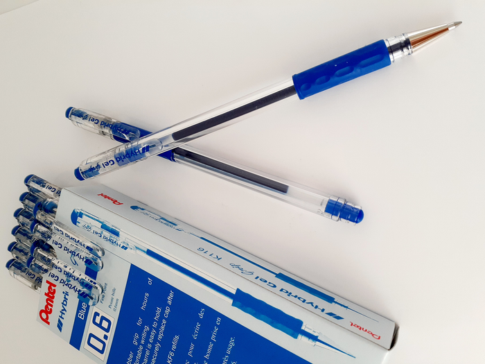Pentel K116 Hybrid Gel Grip Roller Pen 0.6mm Blue - Pack of 12