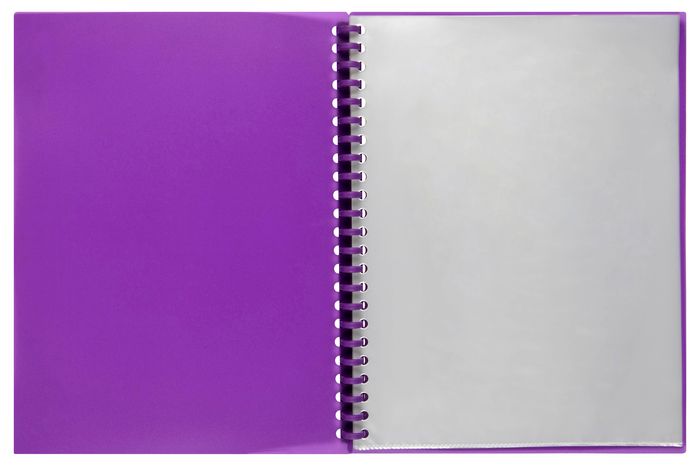 Marbig A4 20 Pocket Refillable Display Book, Translucent Purple Cover