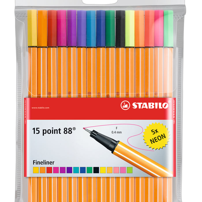 Stabilo Point 88 Fineliner Assorted Colours Pack of 15 (8815/1)