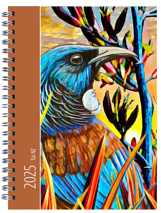 2025 A53 Kanuka Glen Art Diary, Wiro Bound, Week To View, Tui, 148mm x 210mm