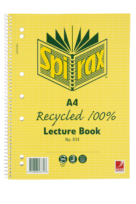 Spirax 814 A4 Recycled Lecture Book 140 Pages x Pack of 5