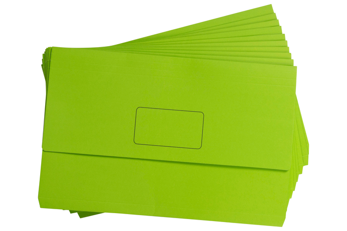 Marbig Foolscap Cardboard Document Wallet, 30mm Gusset, Green, 10's pack