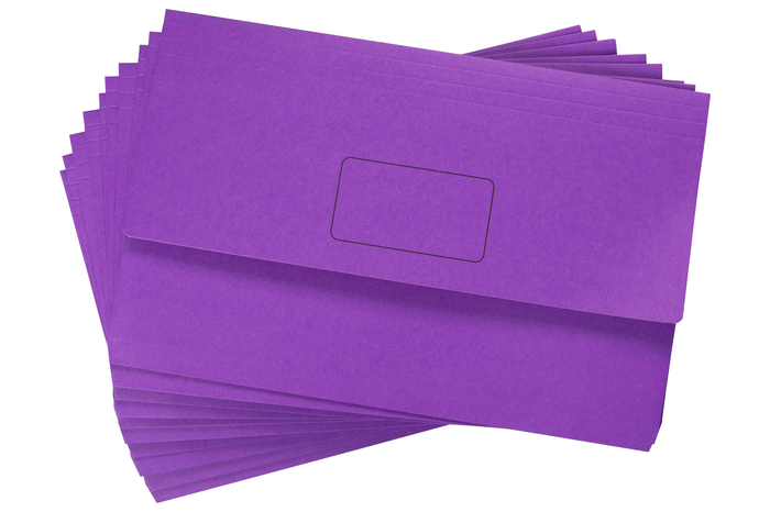Marbig Foolscap Cardboard Document Wallet, 30mm Gusset, Purple, 10's pack