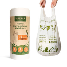 Compostable Bin Liners 36L Large, Natural, 20 Rolls x 15's (300 bags)