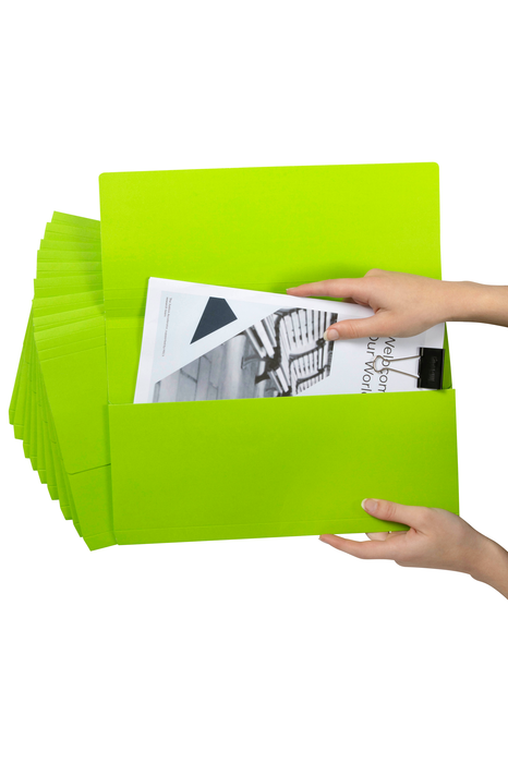 Marbig Foolscap Cardboard Document Wallet, 30mm Gusset, Green, 10's pack