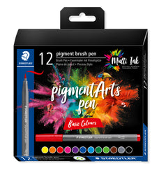 Staedtler Pigment Arts Brush Pen Basic Assorted, 12's pack