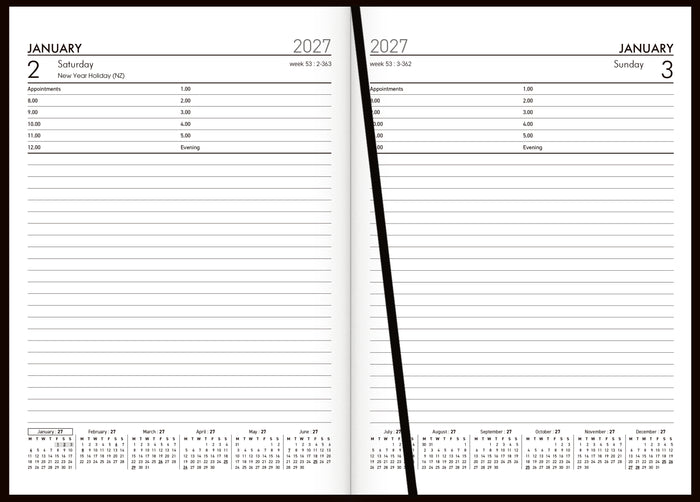 2027 Collins Diary A51DP Appointment Diary, Day Per Page, Padded PU Black Cover, 148mm x 210mm