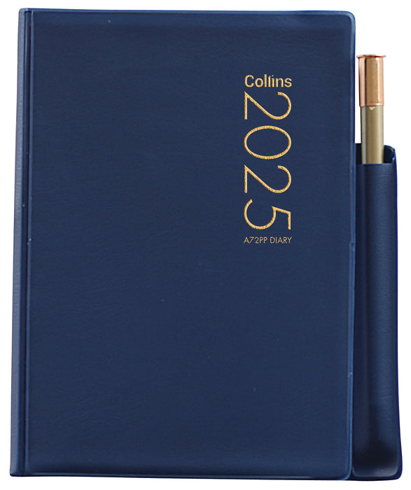 2025 Collins Pocket Diary A72PP, Two Days Per Page, With Pencil, PVC Cover, Navy, 74mm x 105mm