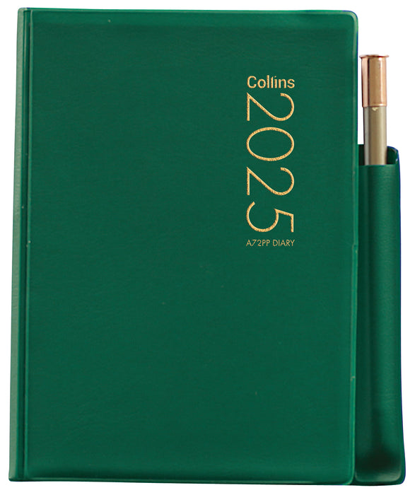 2025 Collins Pocket Diary A72PP, Two Days Per Page, With Pencil, PVC Cover, Green, 74mm x 105mm