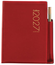 2027 Collins Pocket Diary A72PP, Two Days Per Page, With Pencil, PVC Cover, Red, 74mm x 105mm