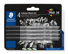Staedtler Pigment Arts Brush Pen Intense Black Assorted Nibs, Pack of 4