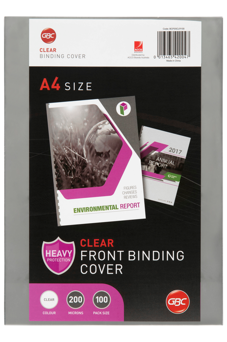 GBC A4 Clear Binding Cover, 200 Micron, Pack of 100